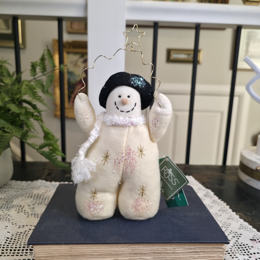 NWT Russ Berrie Judy Lynn Snowman Plush 9" Glitter & Gold Item #11837 Beanbag